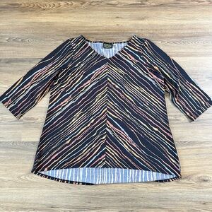 Bob Mackie‎ Women’s Wearable Art Tunic Top XL Black Colorful Boho Stretch Artsy